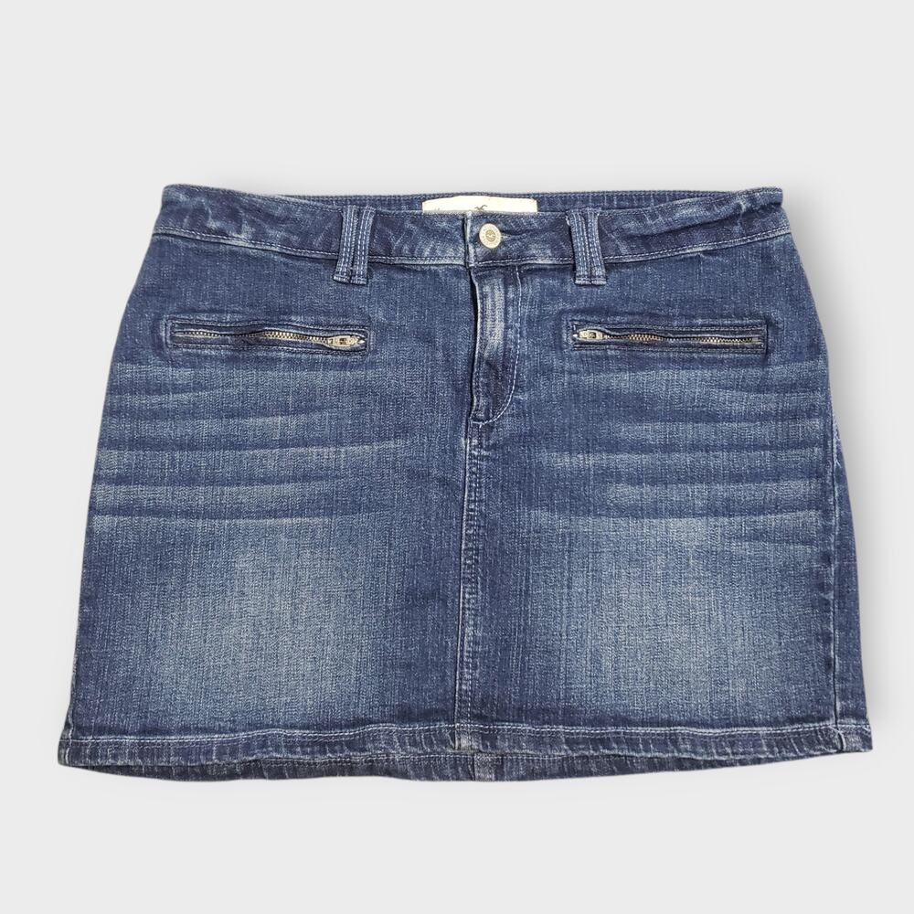 Hollister Womens Low Rise Denim Mini Jean Skirt Dark Blue Wash Sz 11 Junior Y2K